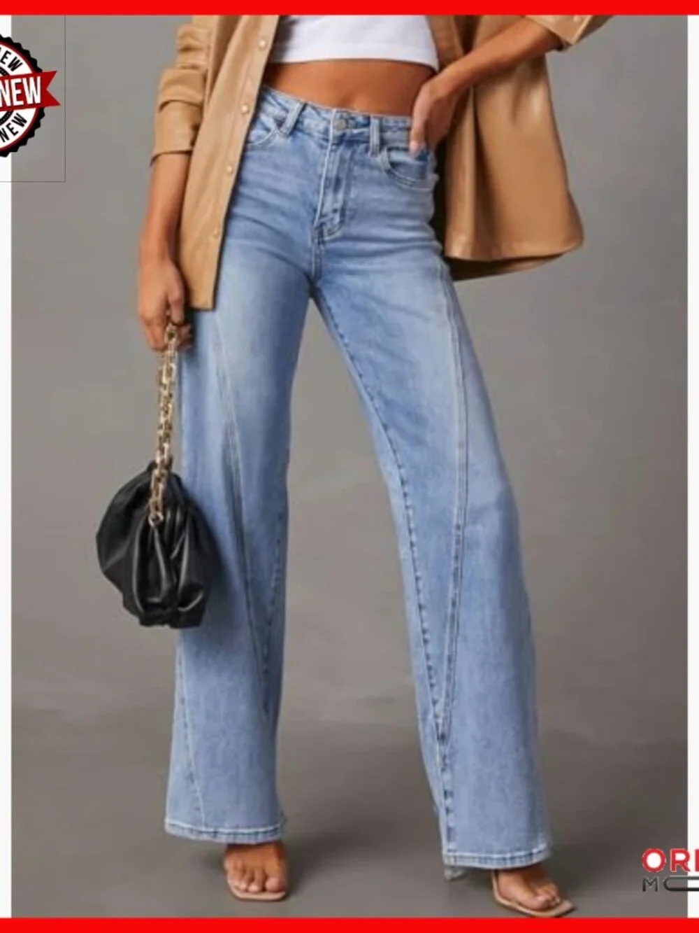 High Waisted Wide Leg Jeans Stretchy Denim Loose Fit Pockets